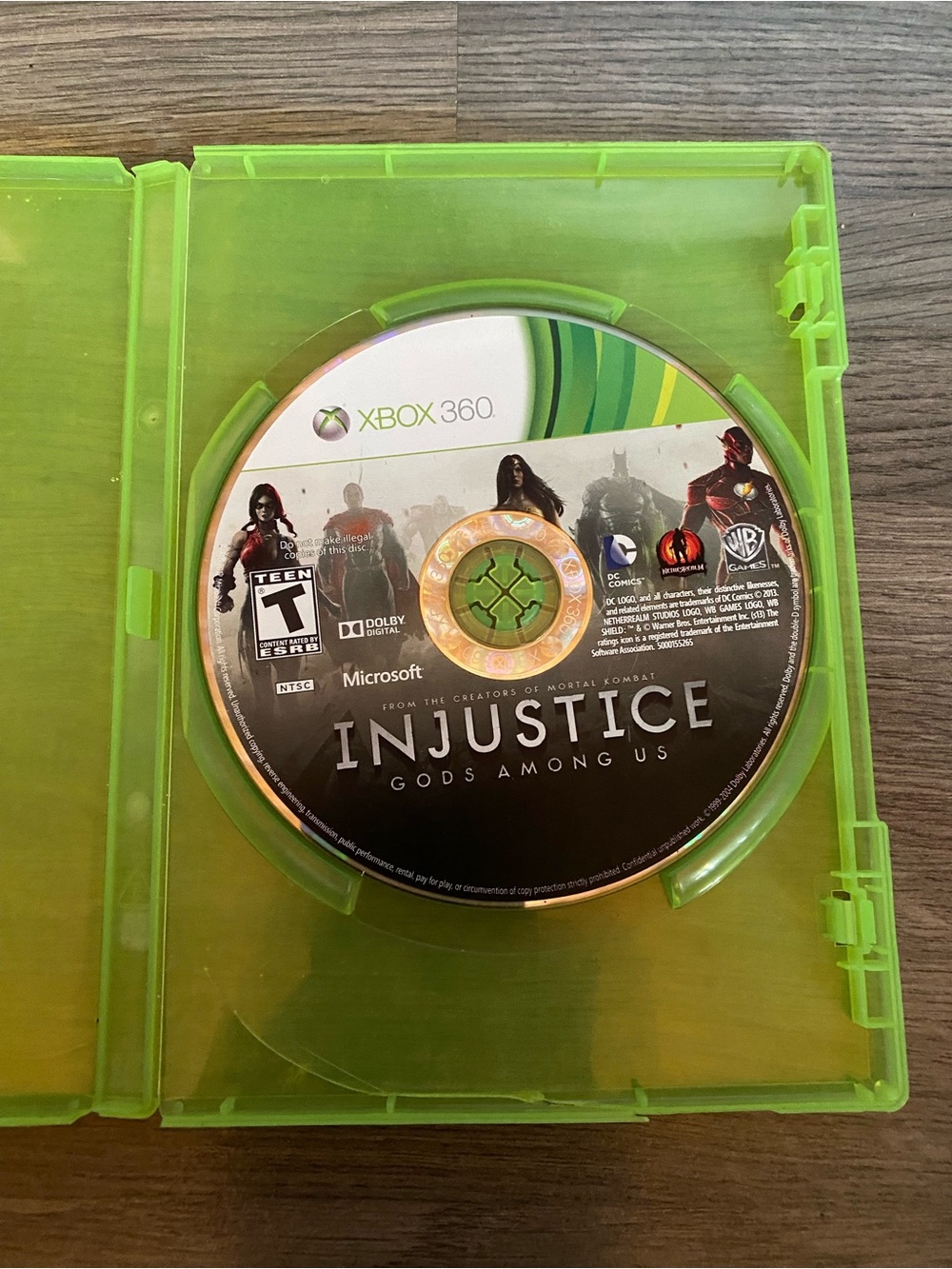 Microsoft Xbox 360 Injustice: Gods Among Us Disc with Green Case Accent